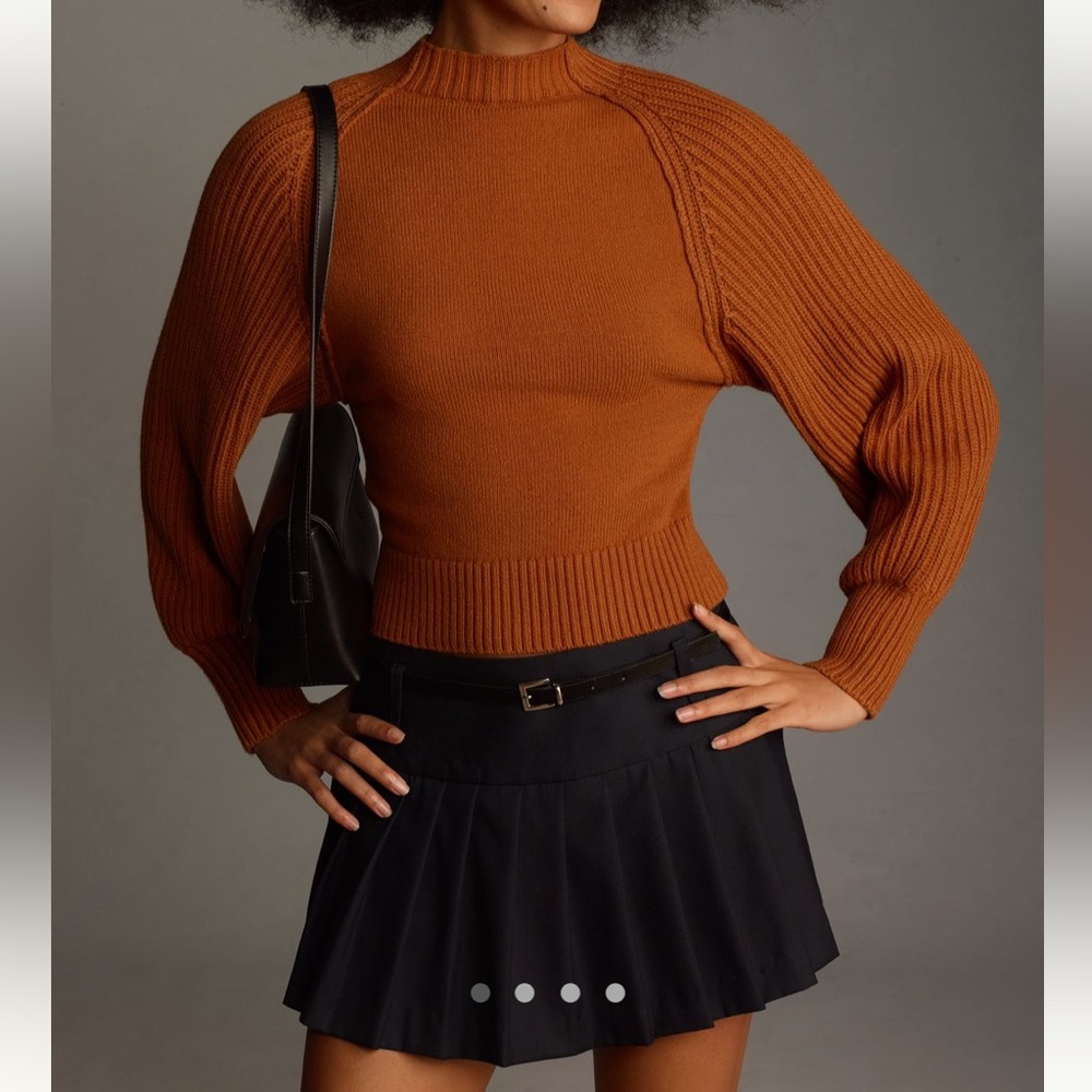 Anthropologie Maeve Mock-Neck Raglan Ribbed Sleeve Pullover Sweater NWT!